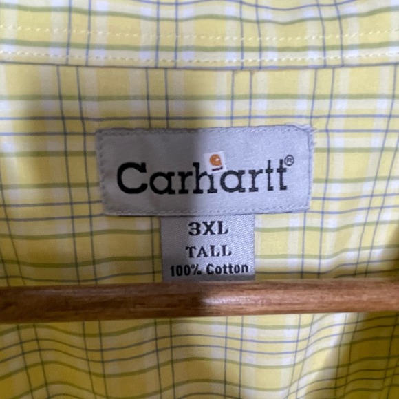 Carhartt Shirt Mens 3XL Yellow Plaid Short Sleeve  Button Up Casual - Picture 2 of 4
